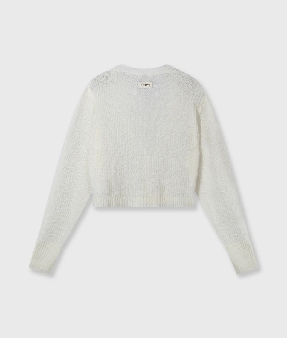 10DAYS AMSTERDAM Cropped Knit Cardigan Ecru
