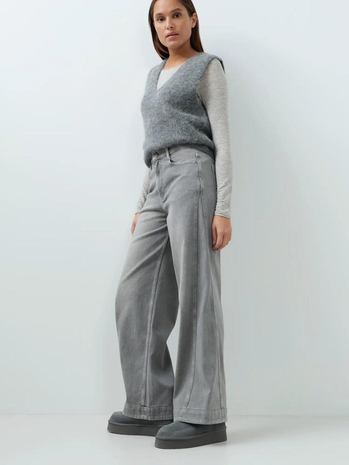 YAYA Longsleeve mit U-Boot-Ausschnitt - Grey Melange
