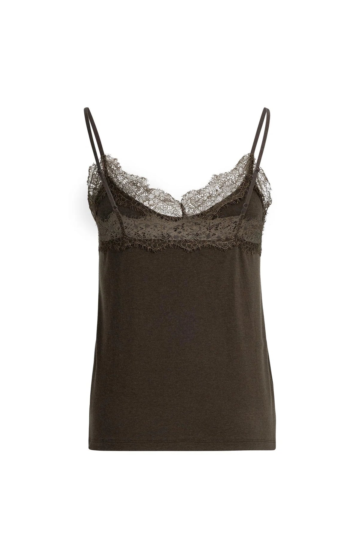 YAYA Jerseytop mit Spitzendetails - Brown