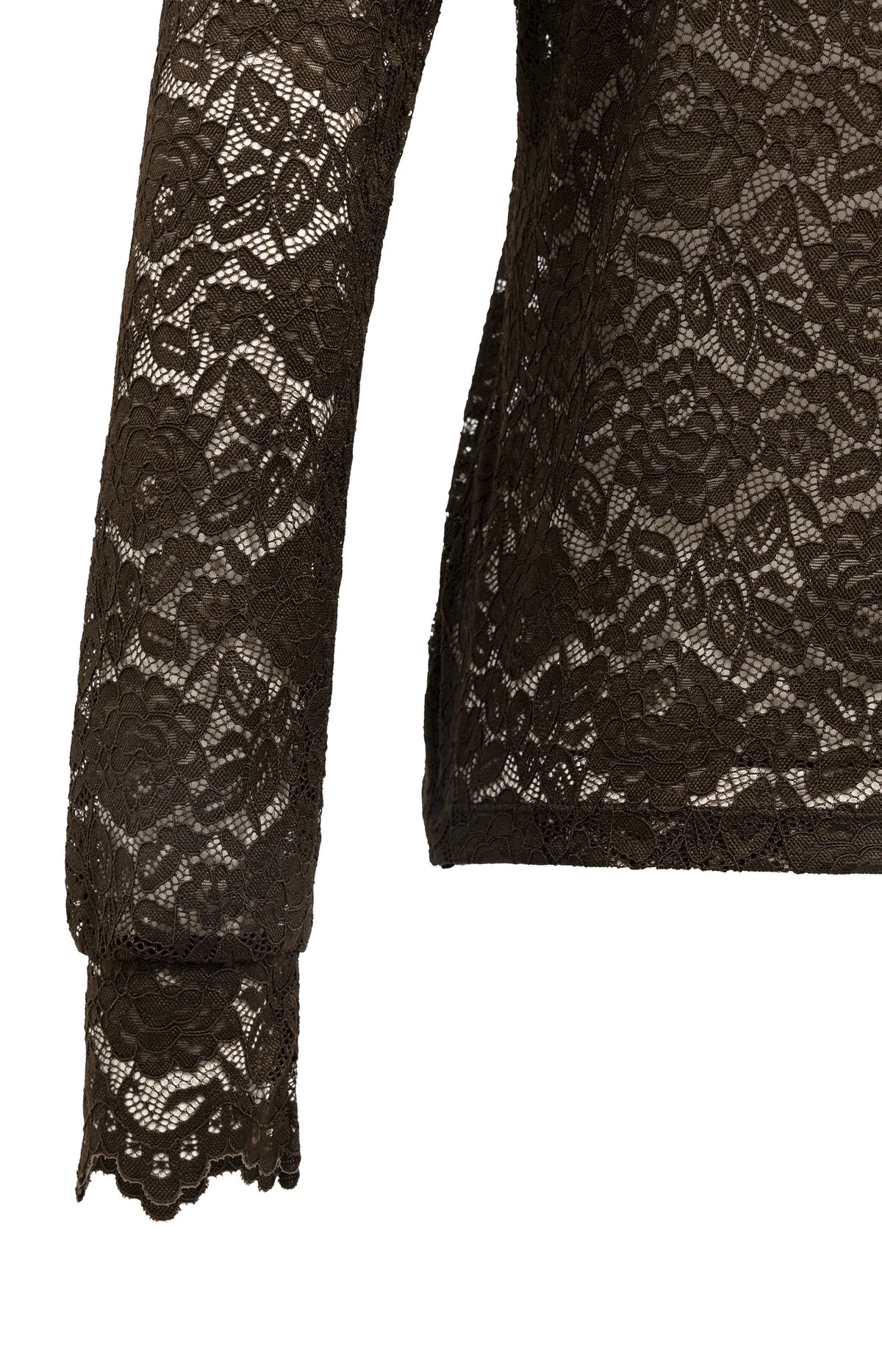 YAYA Spitzenshirt mit Kragen und langen Arm - Delicioso Brown