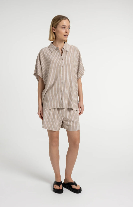YAYA Striped Shorts Safari Brown