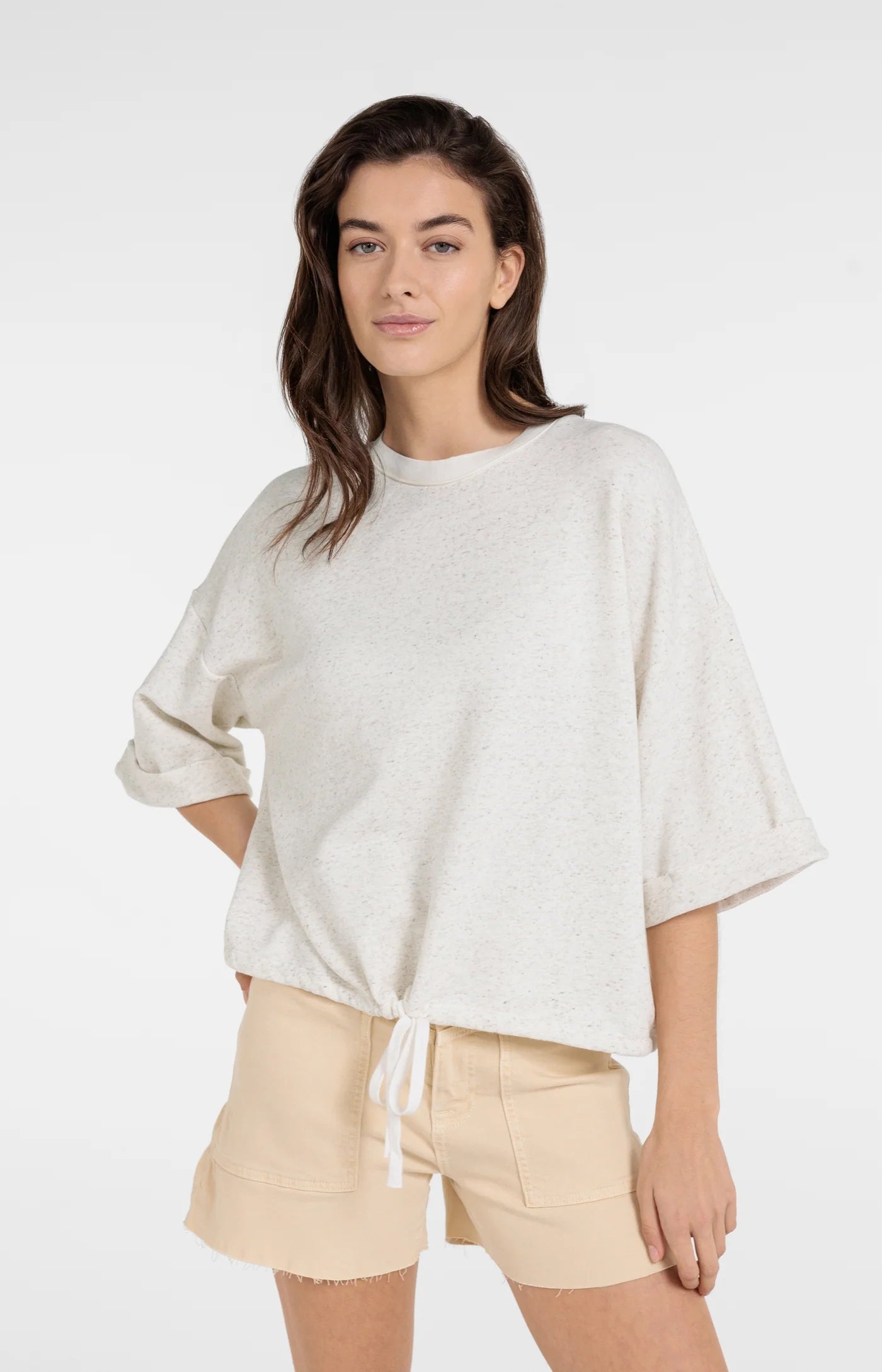 YAYA Sweatshirt mit Tunnelzug - Ivory White Melange