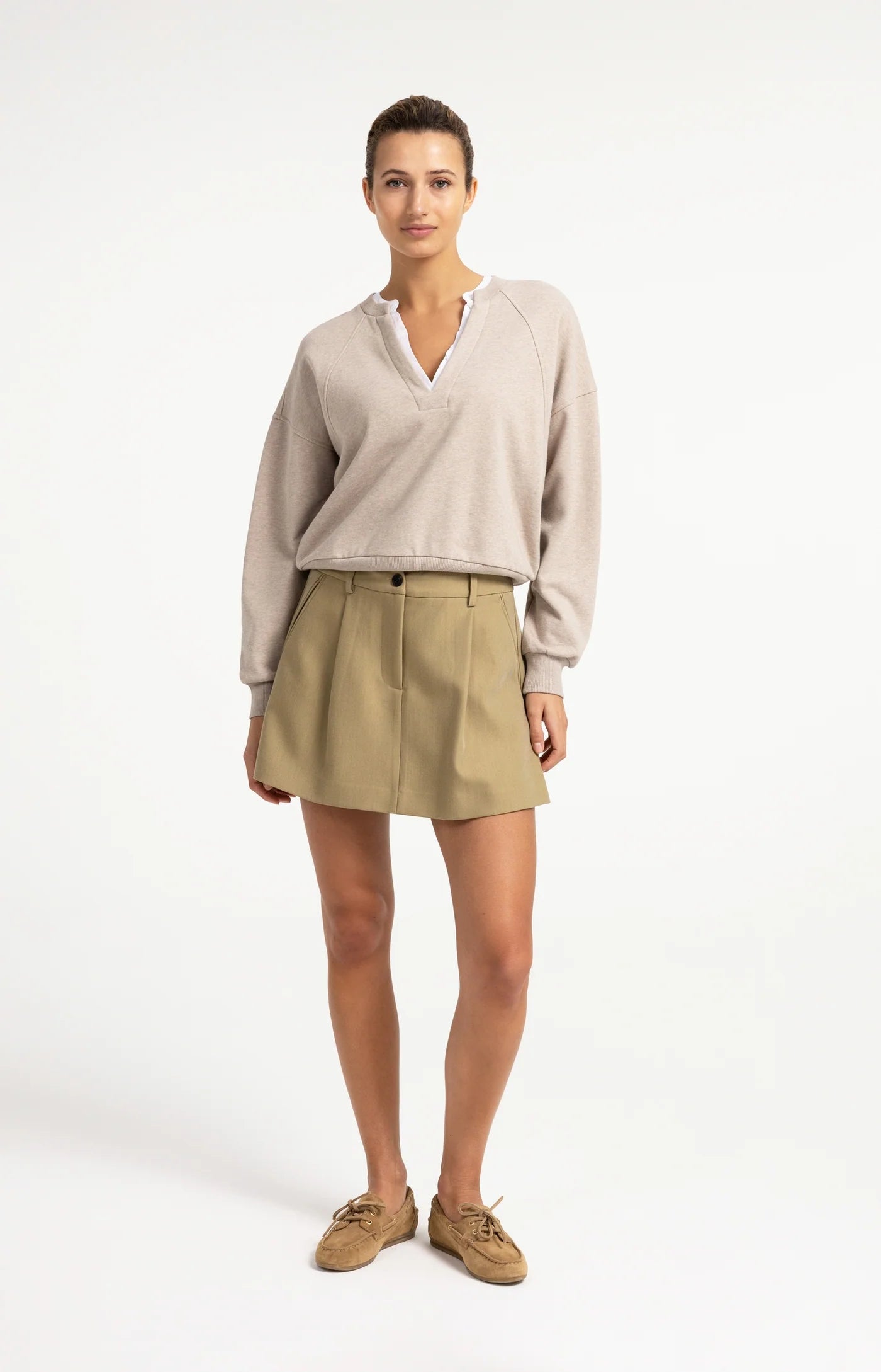 YAYA Sweatshirt mit V-Neck - Cashmere Grey Melange