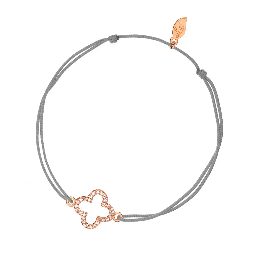 LEAF Glücksarmband grau - Kleeblatt Zirkonia Rosegold