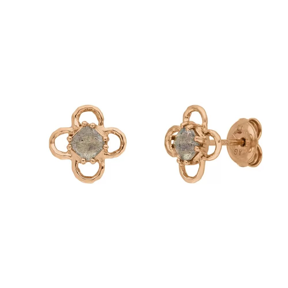 LEAF Ohrstecker Clover Gem Labradorit Rosegold