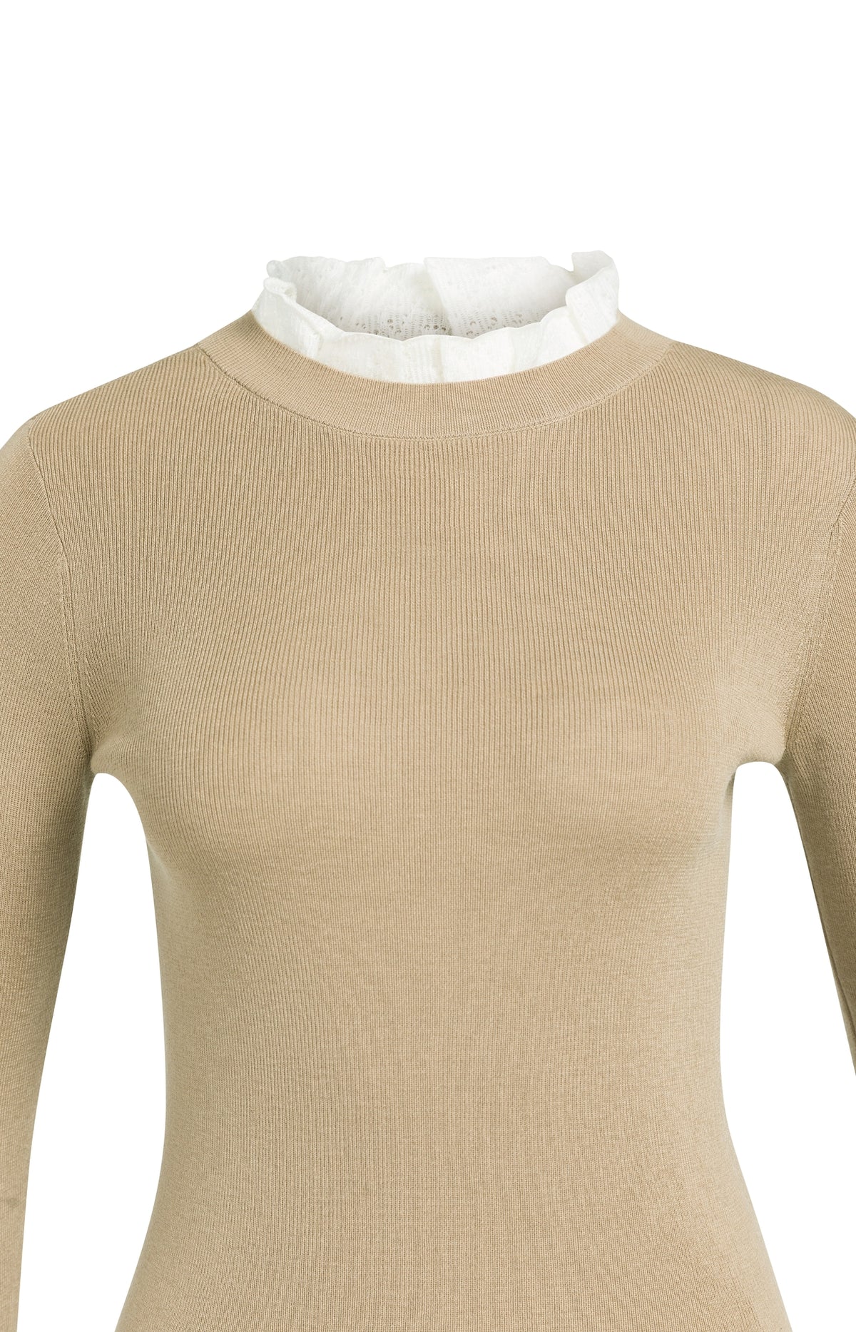 YAYA Strickoberteil mit Rippstruktur und Rüschendetails