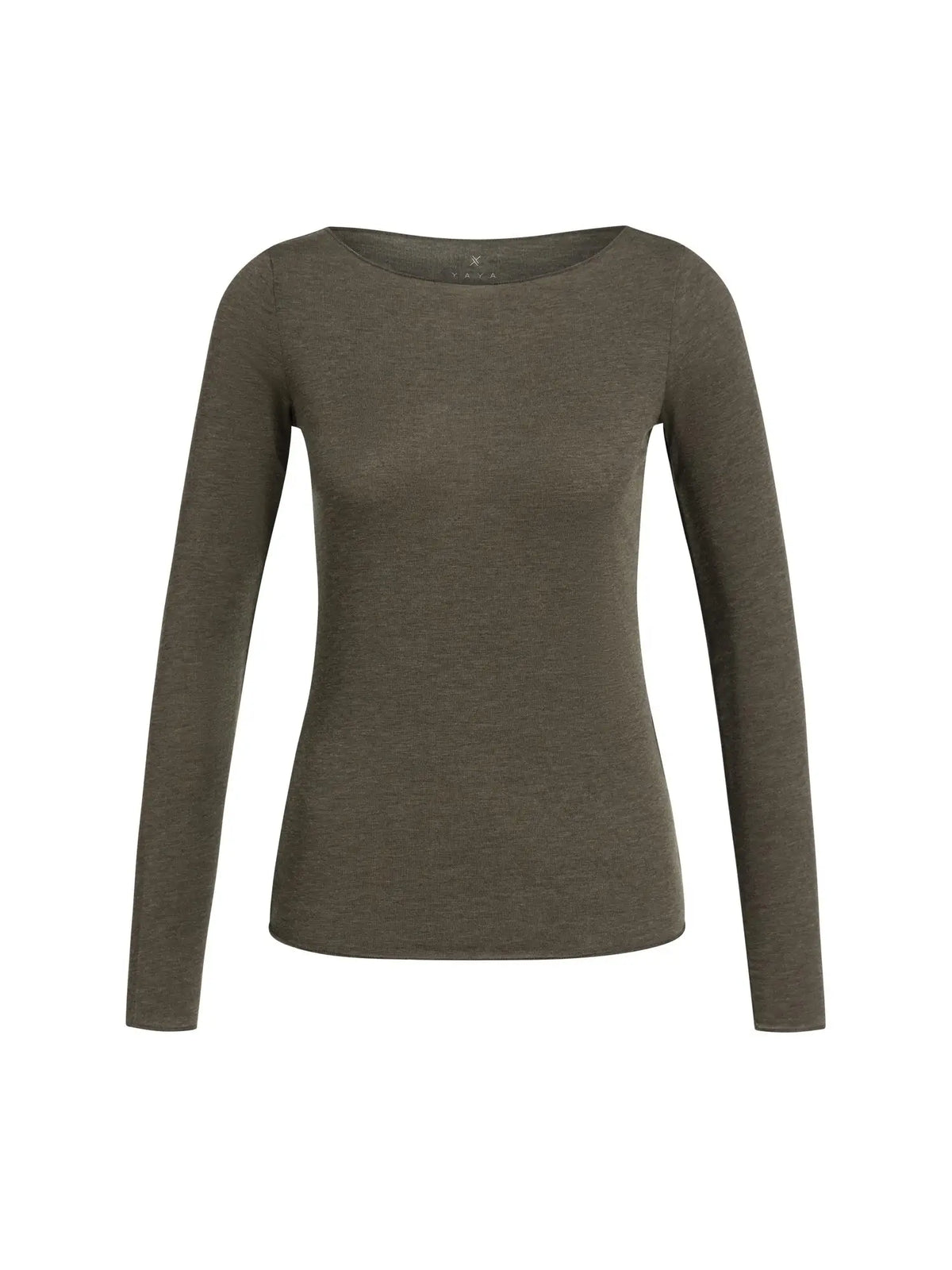 YAYA Longsleeve mit U-Boot-Ausschnitt - Black/ Brown