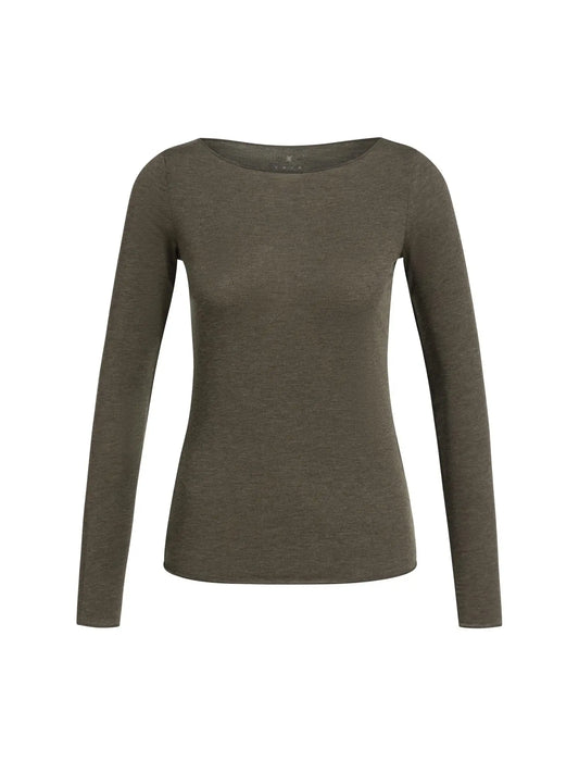 YAYA Longsleeve mit U-Boot-Ausschnitt - Black/ Brown