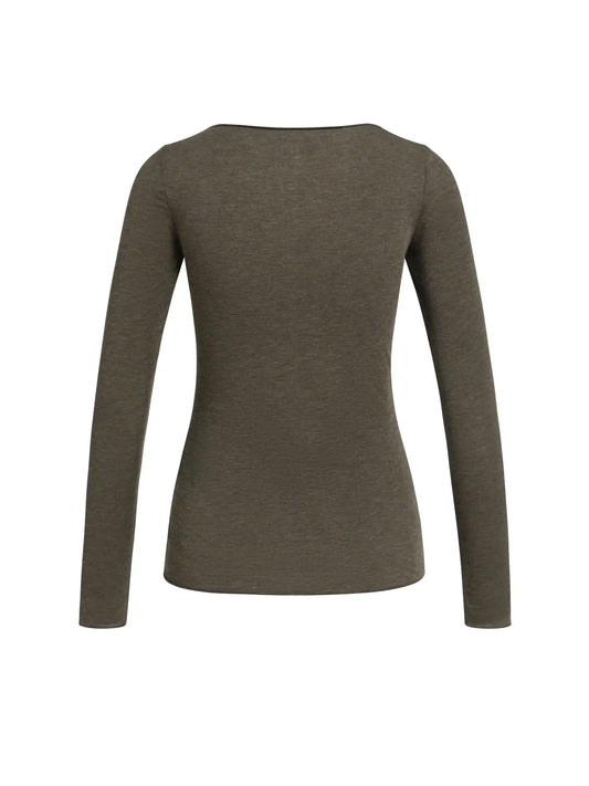 YAYA Longsleeve mit U-Boot-Ausschnitt - Black/ Brown