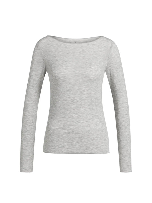 YAYA Longsleeve mit U-Boot-Ausschnitt - Grey Melange