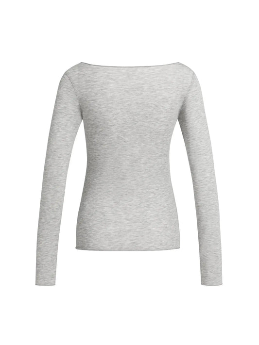 YAYA Longsleeve mit U-Boot-Ausschnitt - Grey Melange