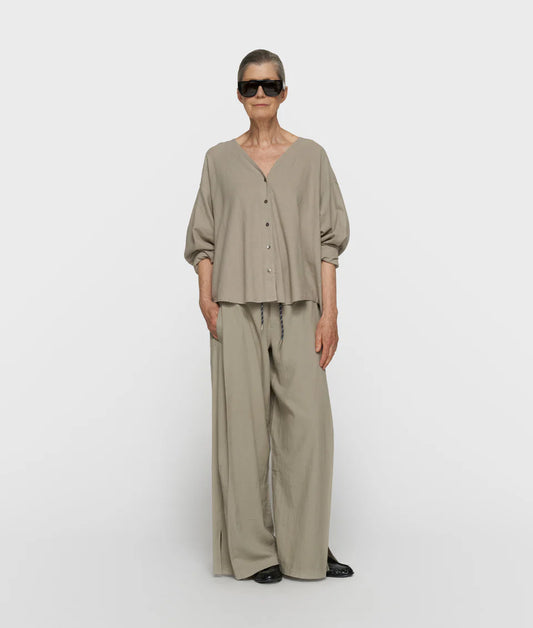 10DAYS AMSTERDAM Cotton Linen Pants Slit - Fog
