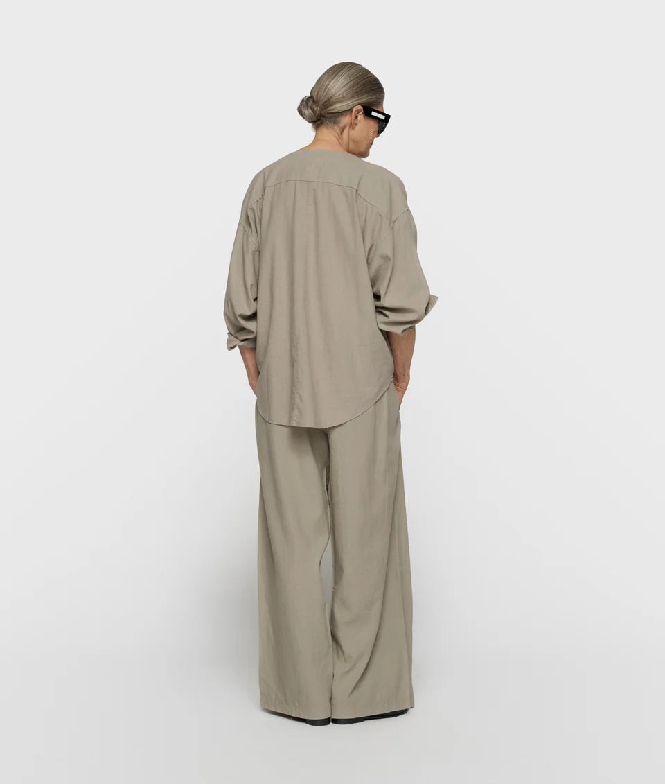 10DAYS AMSTERDAM Cotton Linen Pants Slit - Fog