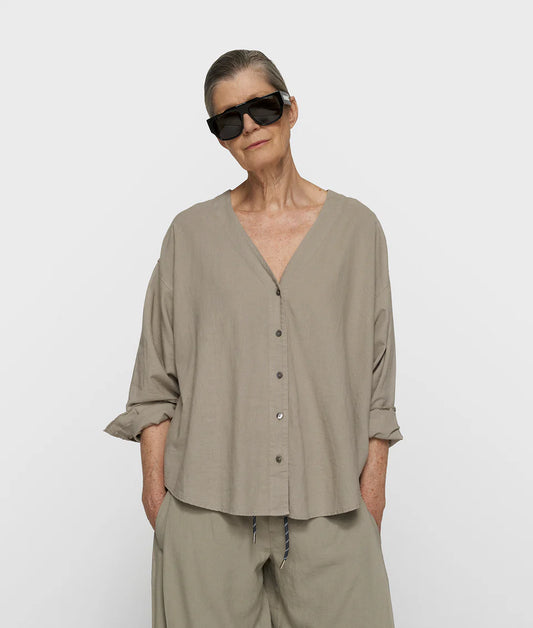 10DAYS AMSTERDAM Cotton Linen Blouse - Fog