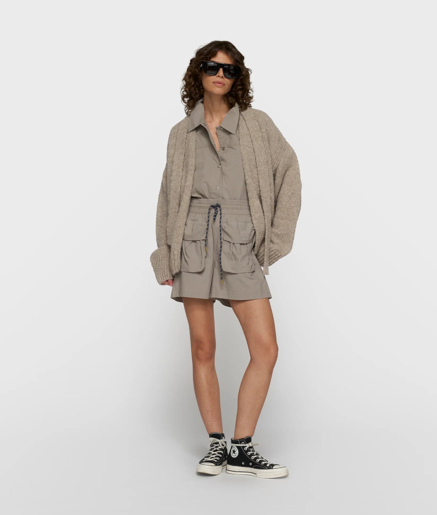 10DAYS AMSTERDAM Short Belted Knit Cardigan - Fog