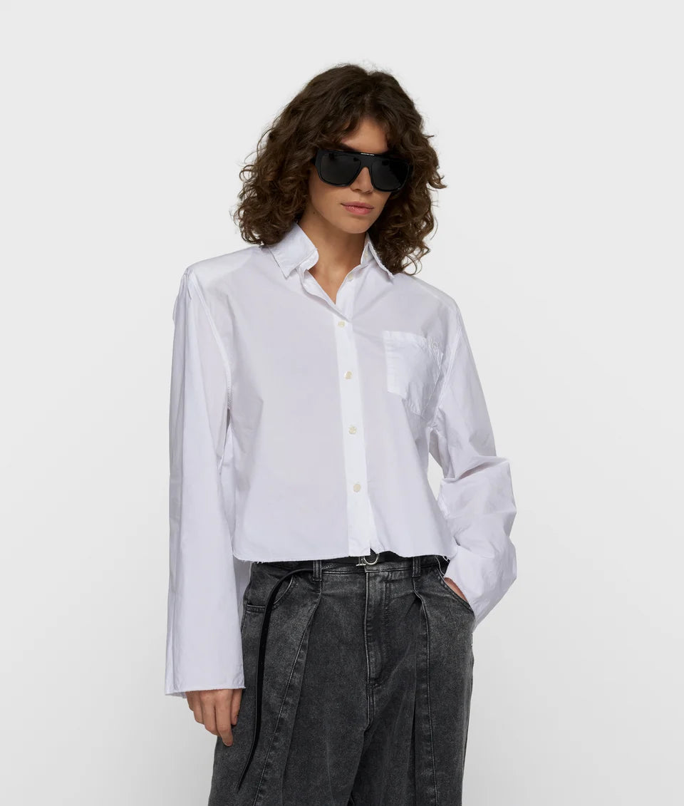 10DAYS AMSTERDAM Cropped Bluse mit Schulterpolster White