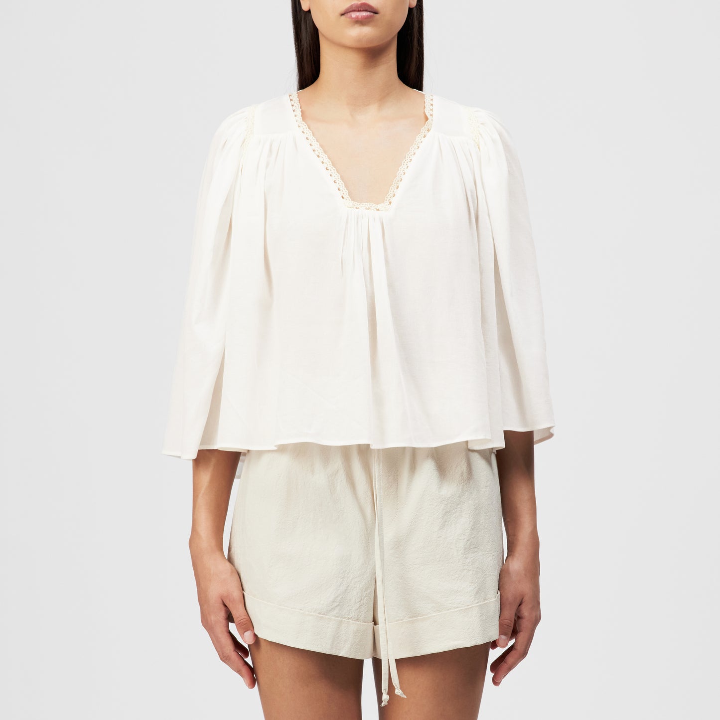 DRYKORN Babydoll-Tunika-Bluse Ismara Offwhite
