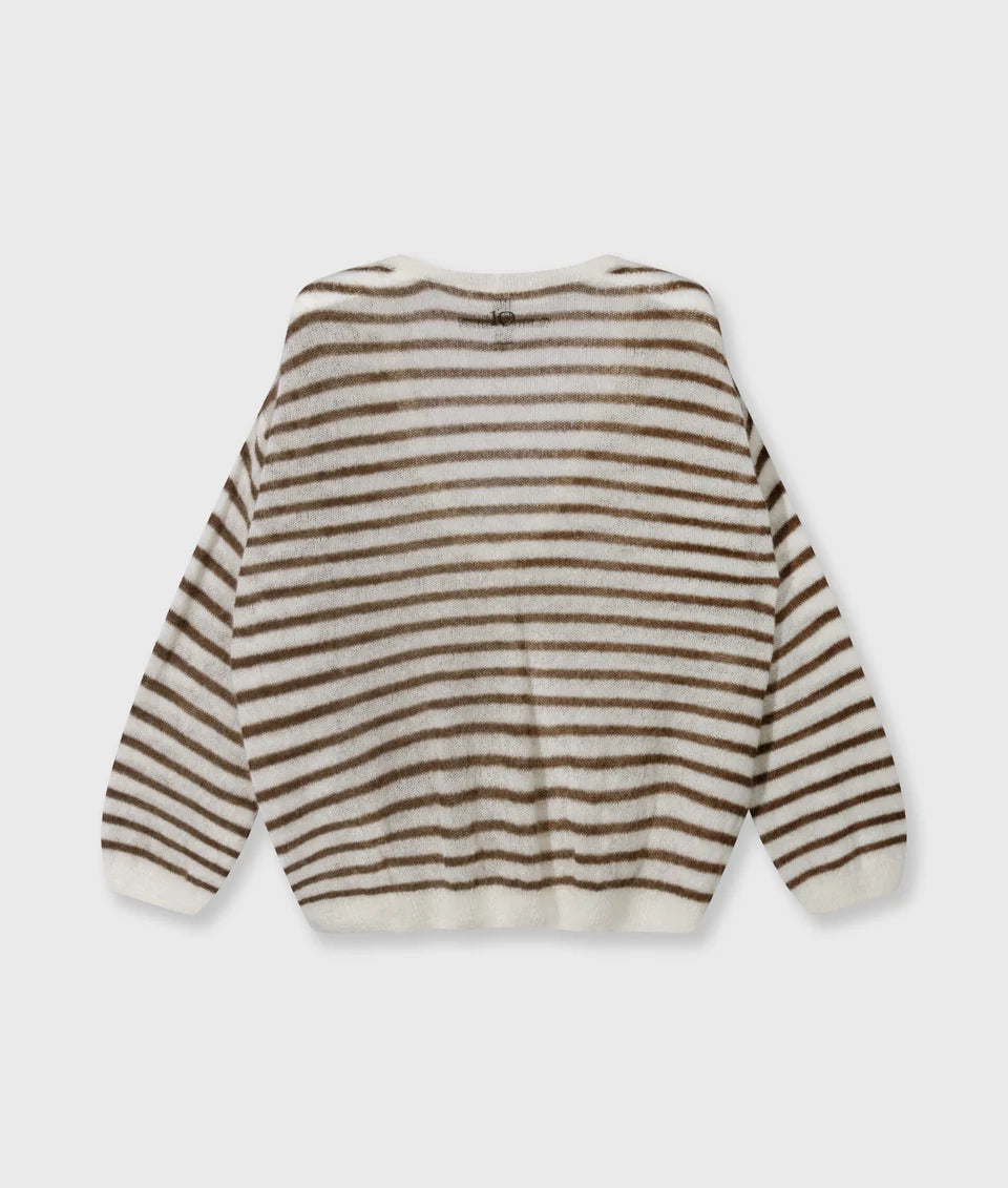 10DAYS AMSTERDAM Thin V-Neck Sweater Dark Truffle/ Ecru