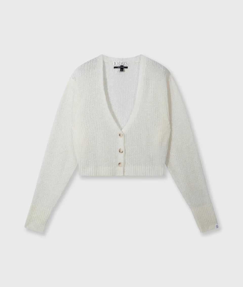10DAYS AMSTERDAM Cropped Knit Cardigan Ecru