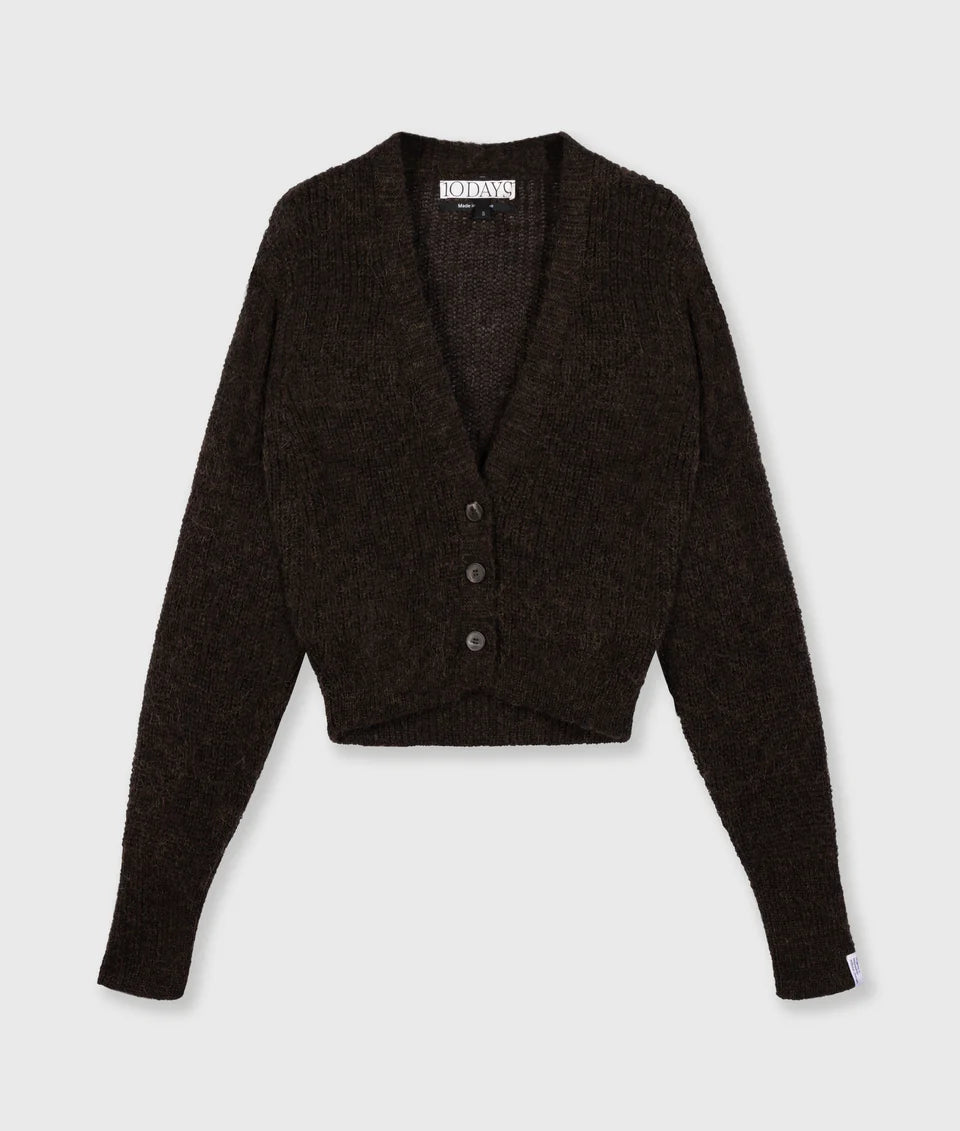 10DAYS AMSTERDAM Cropped Knit Cardigan Chocolate