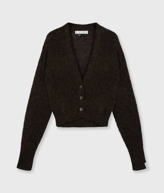 10DAYS AMSTERDAM Cropped Knit Cardigan Chocolate