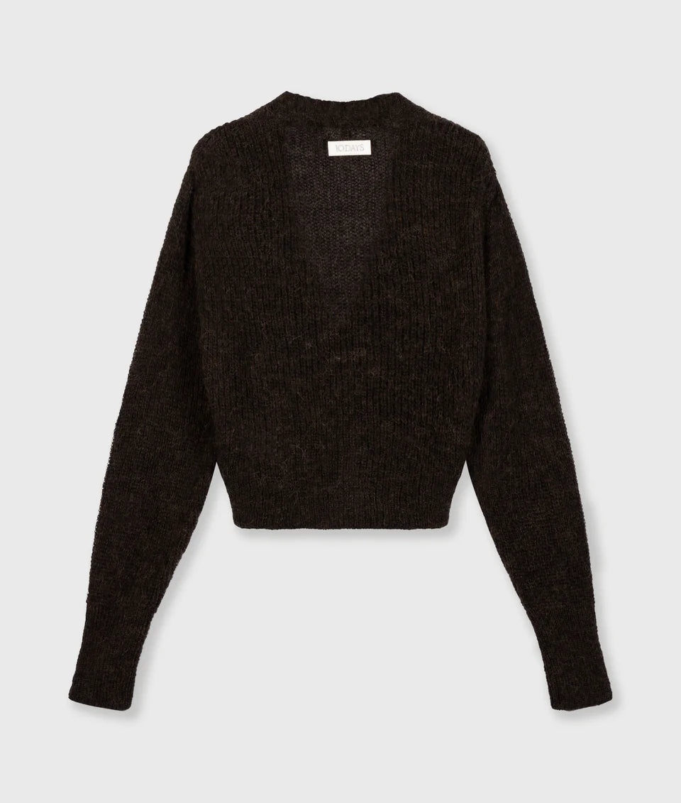10DAYS AMSTERDAM Cropped Knit Cardigan Chocolate