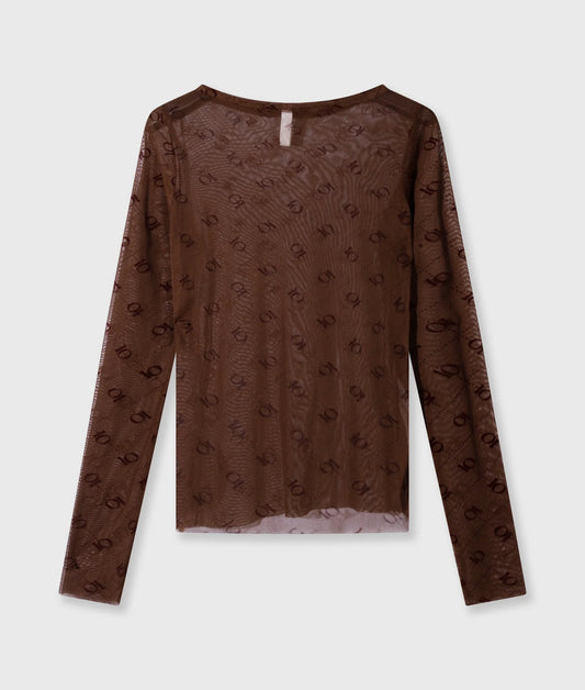 10DAYS AMSTERDAM Mesh Long Sleeve Monogram - Dark Truffle