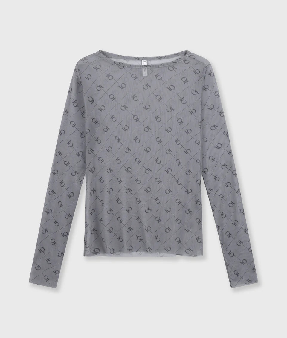 10DAYS AMSTERDAM Mesh Long Sleeve Monogram - Light Graphite