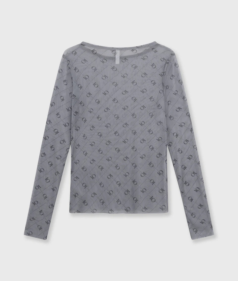 10DAYS AMSTERDAM Mesh Long Sleeve Monogram - Light Graphite