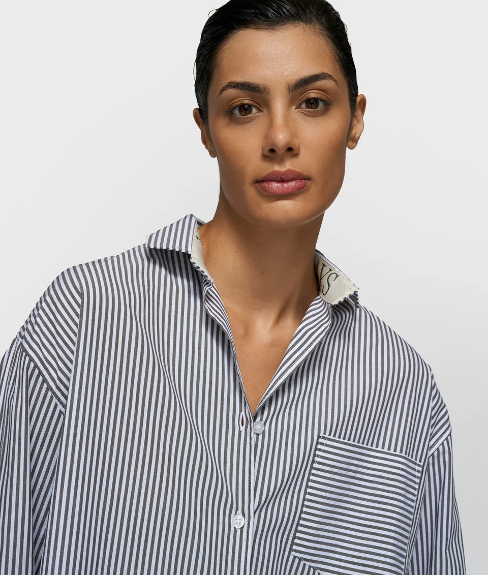 10DAYS AMSTERDAM Shirt Stripes White/ Charcoal