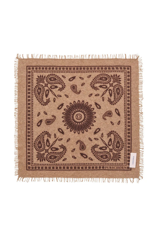 PURSCHÖN Cashmere Bandana Paisley Bloom Taupe-Chocolate