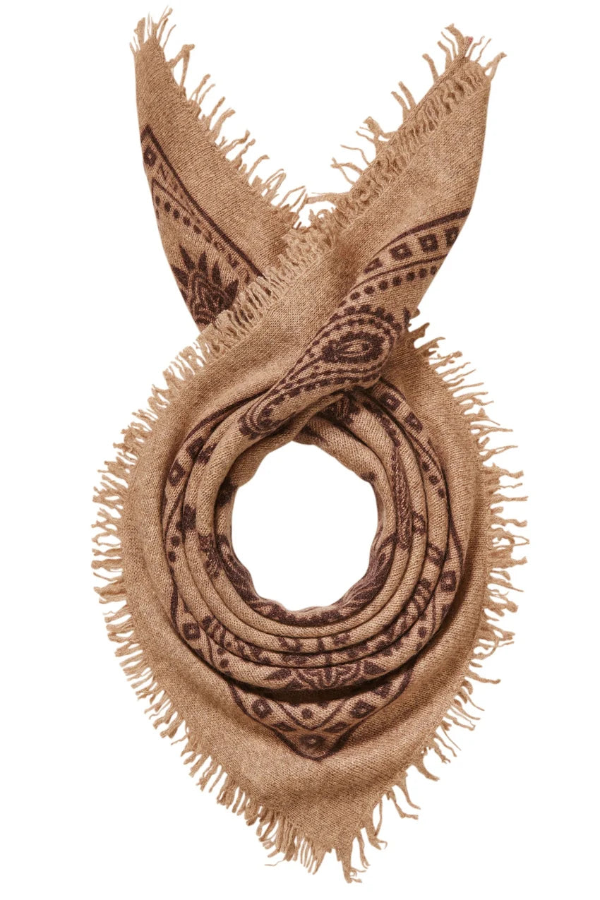 PURSCHÖN Cashmere Bandana Paisley Bloom Taupe-Chocolate