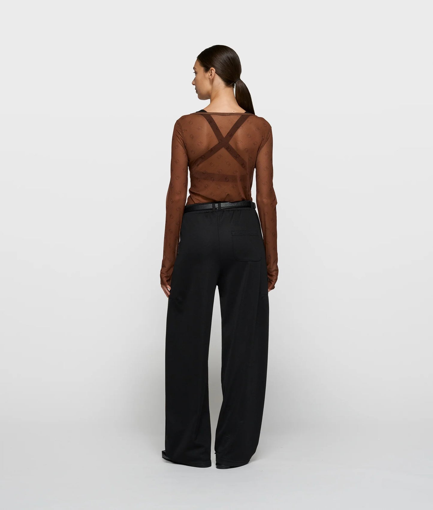 10DAYS AMSTERDAM Mesh Long Sleeve Monogram - Dark Truffle