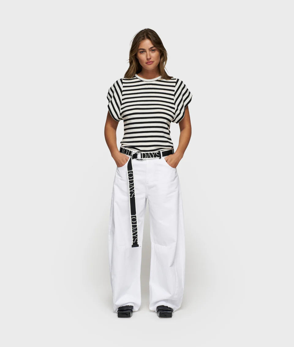 10DAYS AMSTERDAM Strong Shoulder Tee Modal Stripes