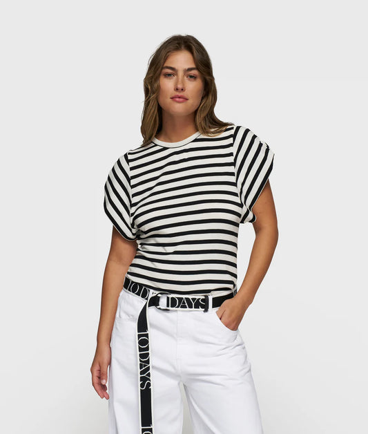 10DAYS AMSTERDAM Strong Shoulder Tee Modal Stripes