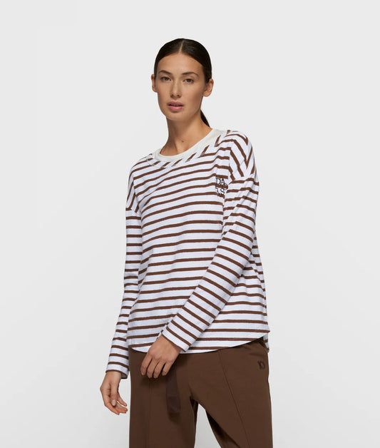 10DAYS AMSTERDAM Long Sleeve Tee Stripes White/ Dark Truffle