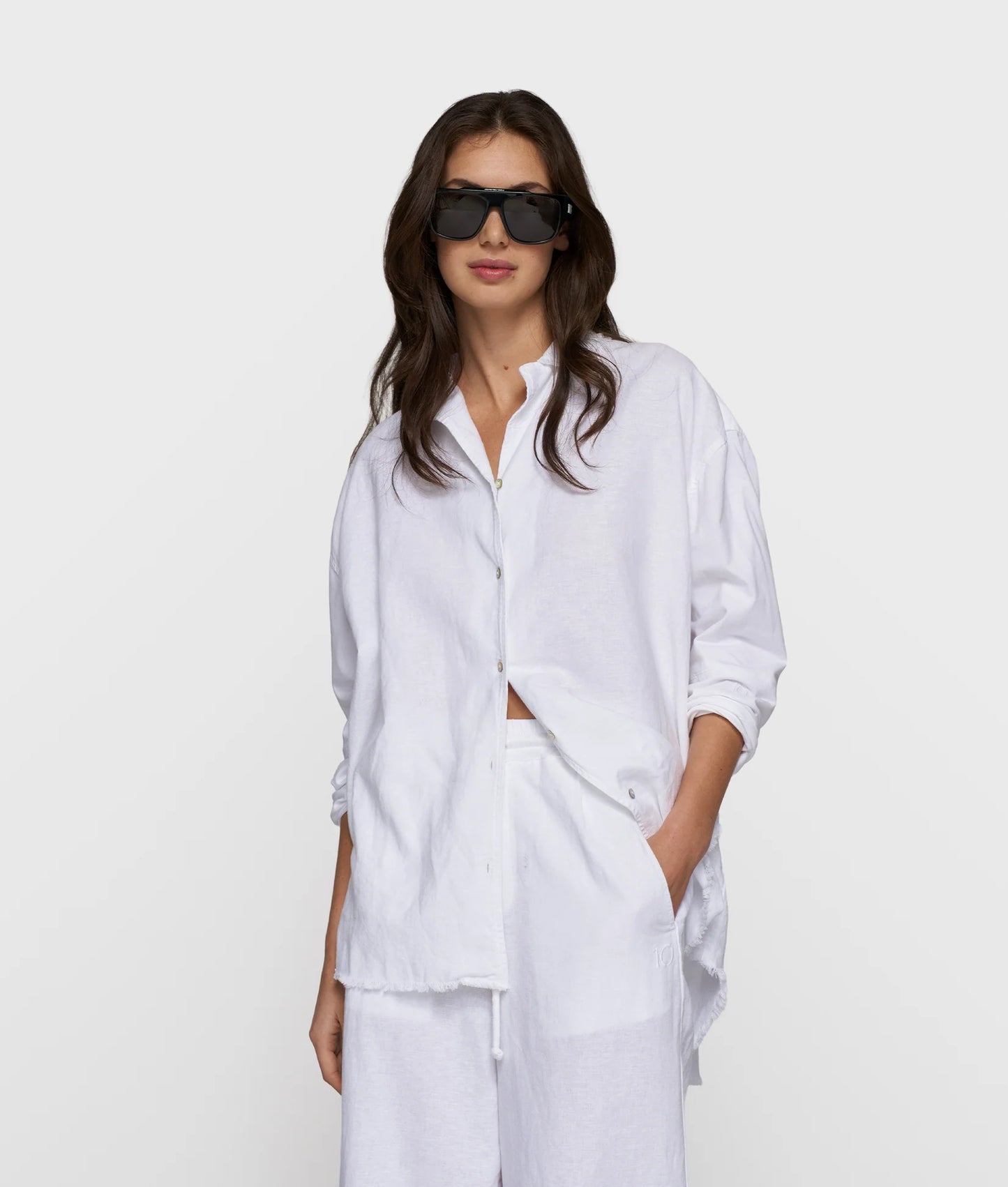 10 DAYS AMSTERDAM Cotton Linen Blouse White