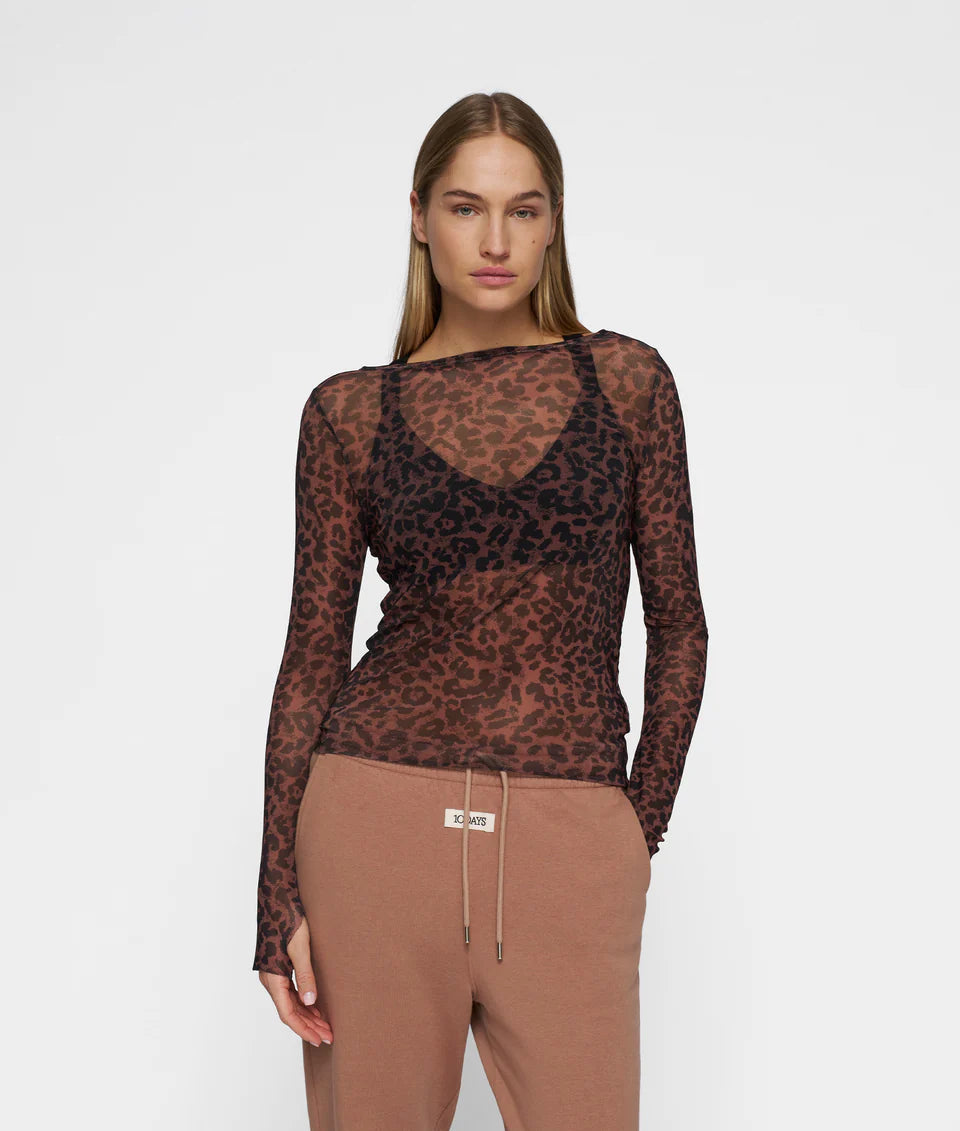 10 DAYS AMSTERDAM Mesh Long Sleeve Leopard