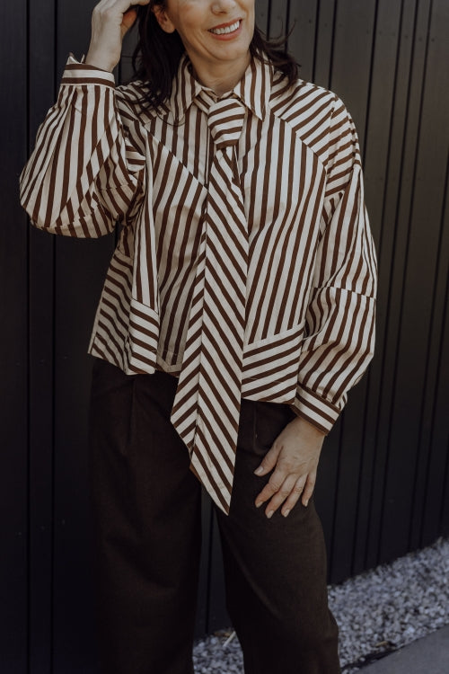 AIMEE THE LABEL Bluse OsloW6 Brown Stripe