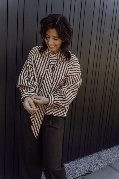 AIMEE THE LABEL Bluse OsloW6 Brown Stripe