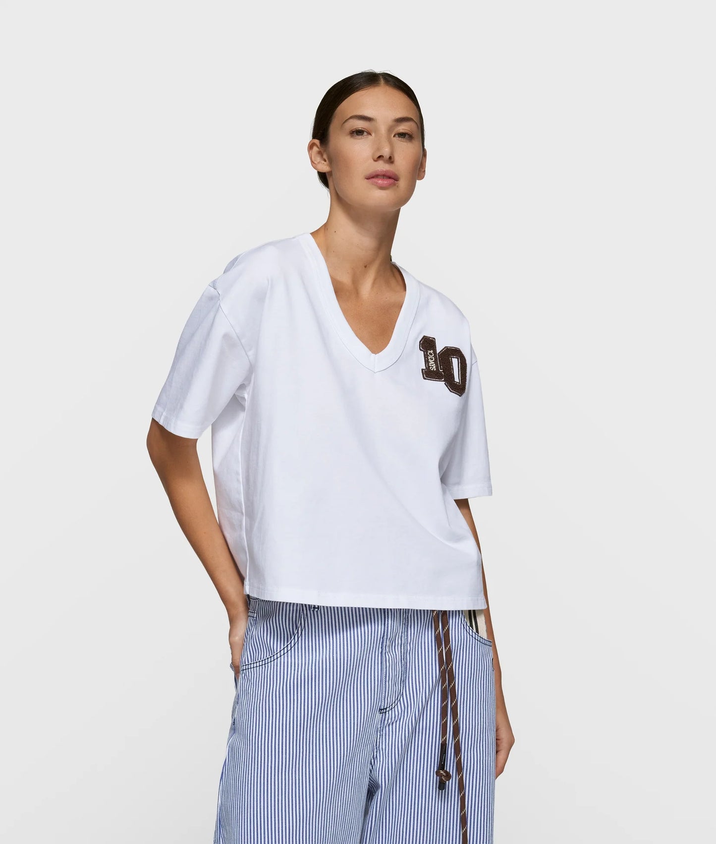 10DAYS AMSTERDAM Thick Cotton V-Neck Tee White