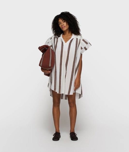 10 DAYS AMSTERDAM Ruffle Dress Stripes Ecru