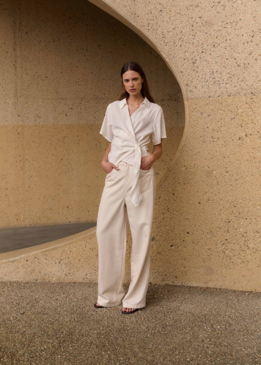 CLUB L'AVENIR Wickelbluse Lavender'CL Off White