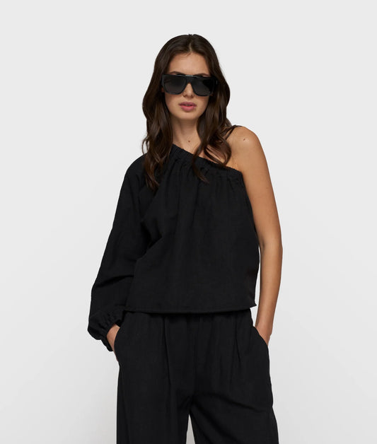 10DAYS AMSTERDAM One Shoulder Top Linen black