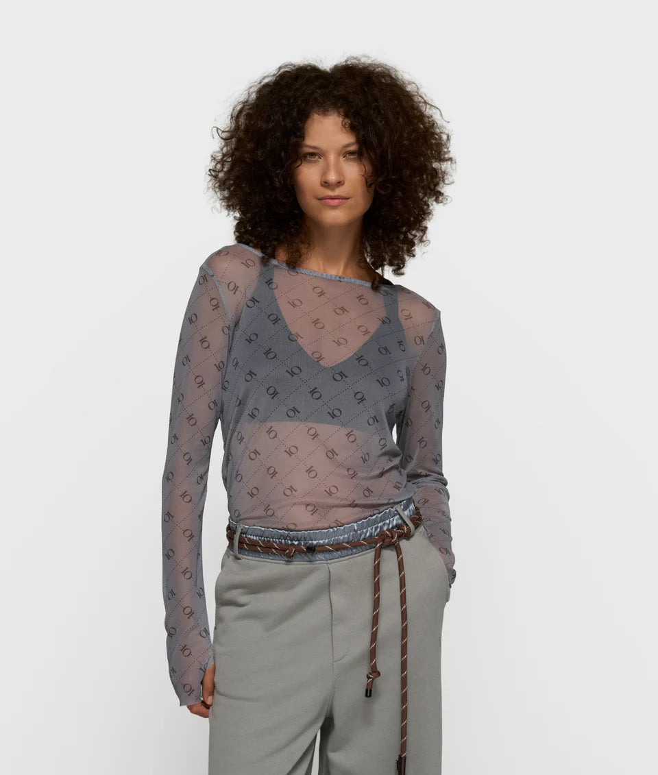 10DAYS AMSTERDAM Mesh Long Sleeve Monogram - Light Graphite