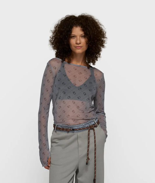 10DAYS AMSTERDAM Mesh Long Sleeve Monogram - Light Graphite