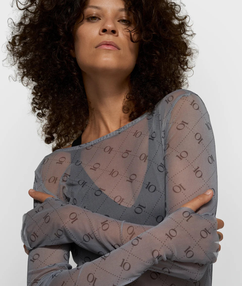 10DAYS AMSTERDAM Mesh Long Sleeve Monogram - Light Graphite