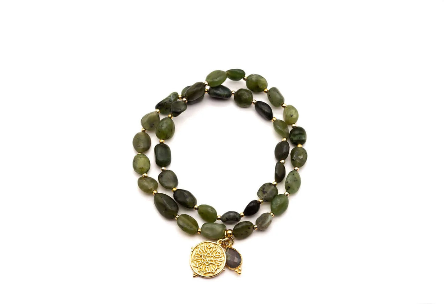 SCHMÜCKSTÜCK Armband Mala Twin Naked Olive