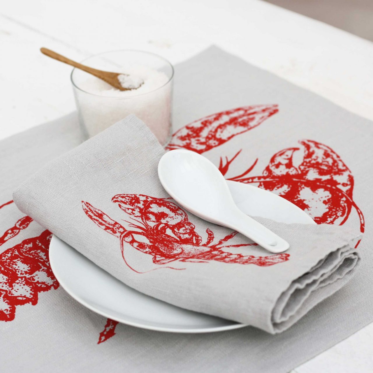 FROHSTOFF Serviette Leinen Hummer Grau