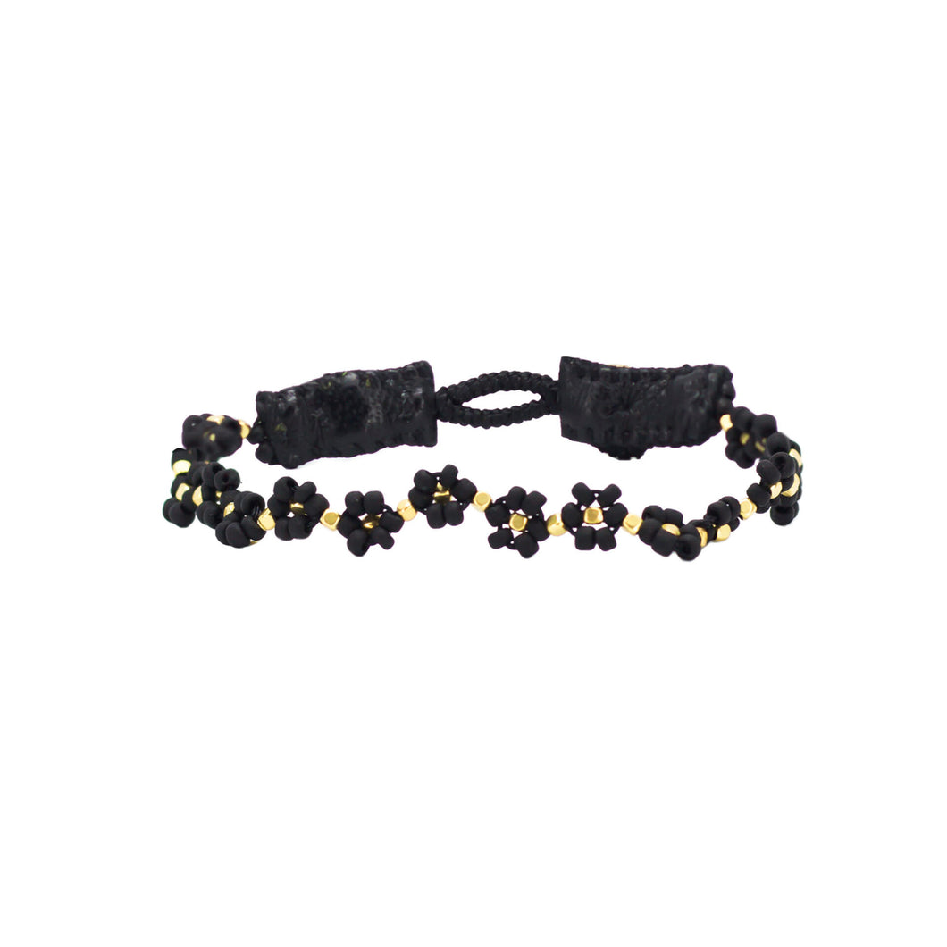 IBU JEWELS Armband Cap Flower Black GI02